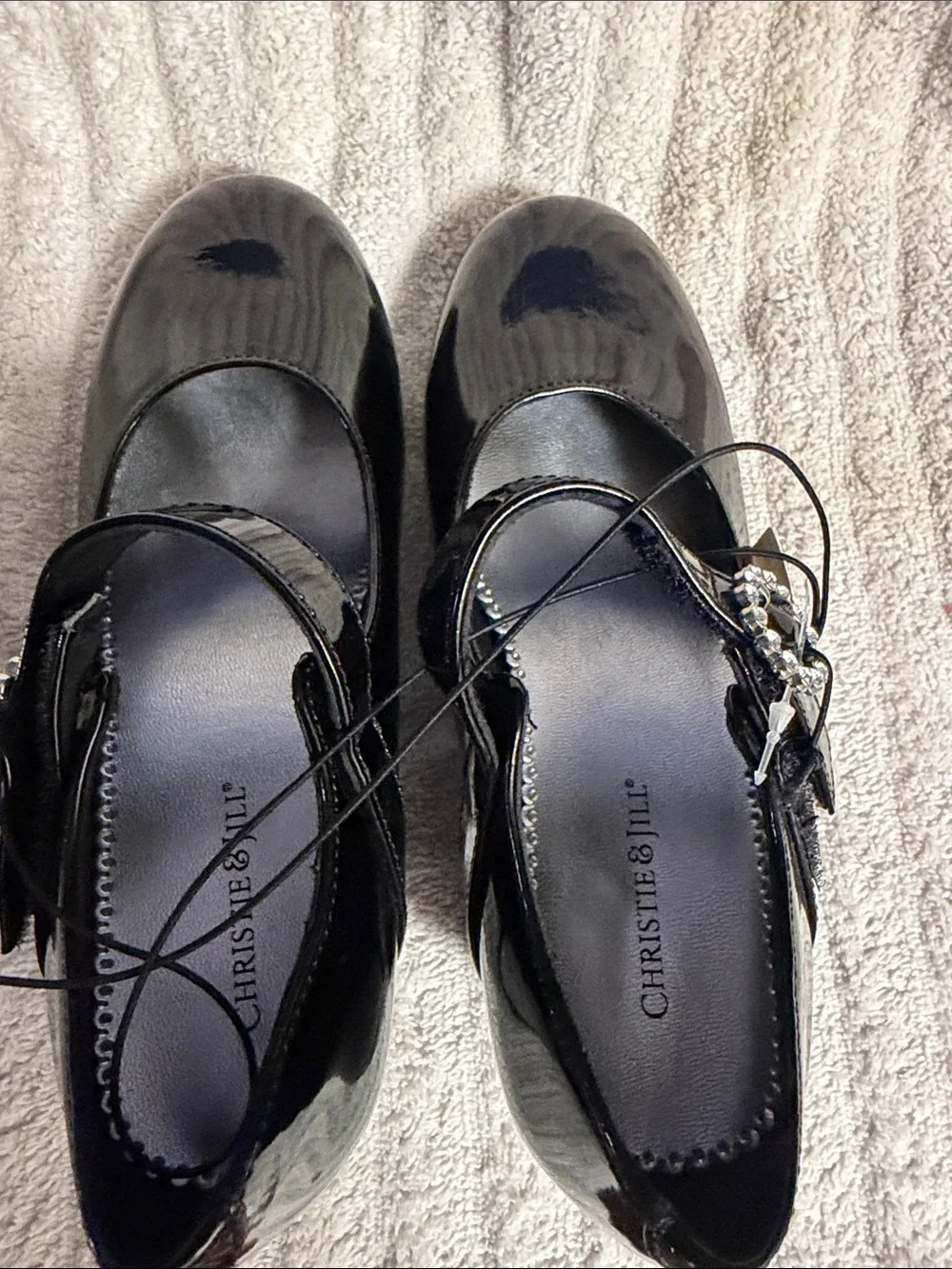 Christie & Jill Girls' Black Patent Mary Jane Shoes with Ankle Strap